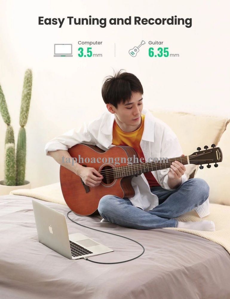 Ugreen 10630 5M màu xám đen cáp 3.5mm TRS ra 6.35mm TS Stereo Pro Audio mạ vàng 24K AV127 30010630